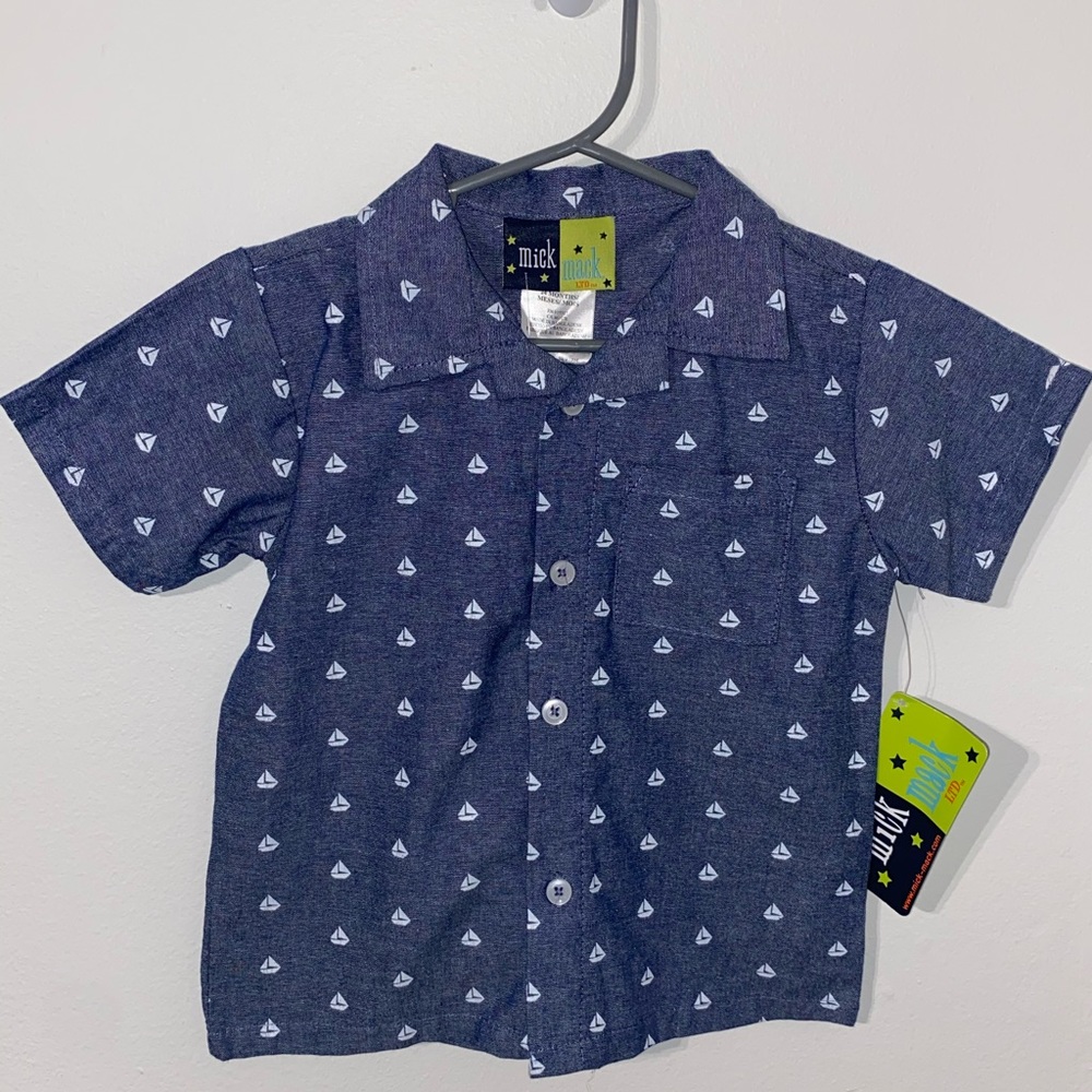 Mick Mack Collared Shirt with Sailboat Detail 24M